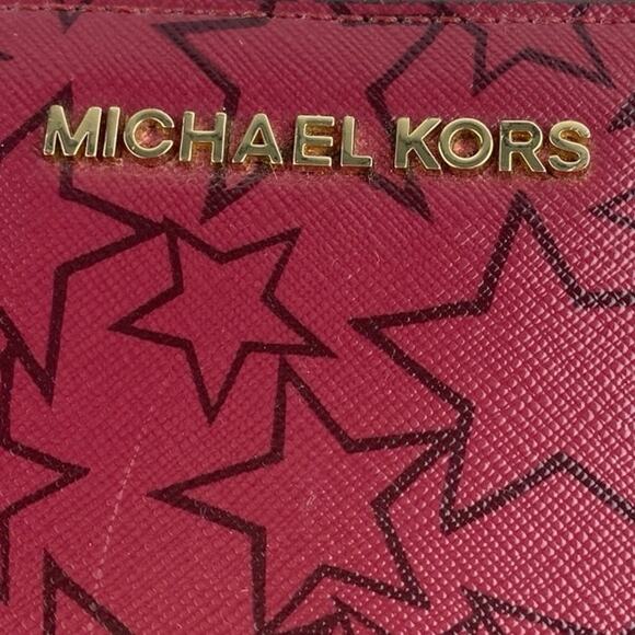 Michael Kors Jet Set Pink Stars Zip Leather Card Holder Clutch Purse Wallet OS - Picture 4 of 4